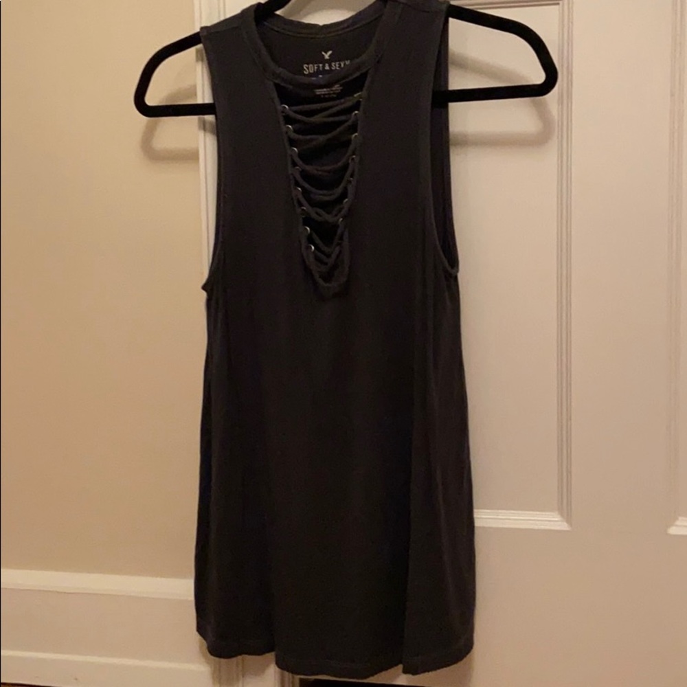 criss-cross, gray, tank top